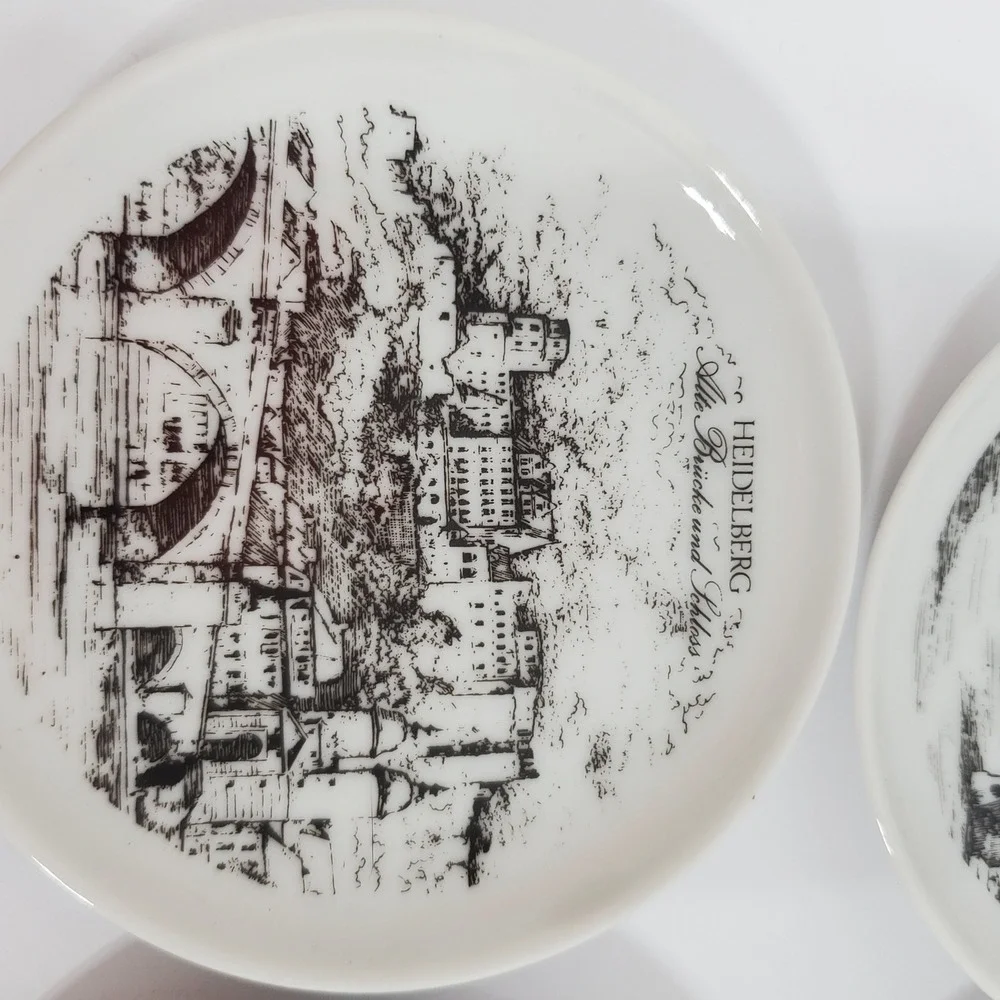 Royal Porzellan Bavaria KPM Coasters Set of 6 White Black Germany 4in Landmarks